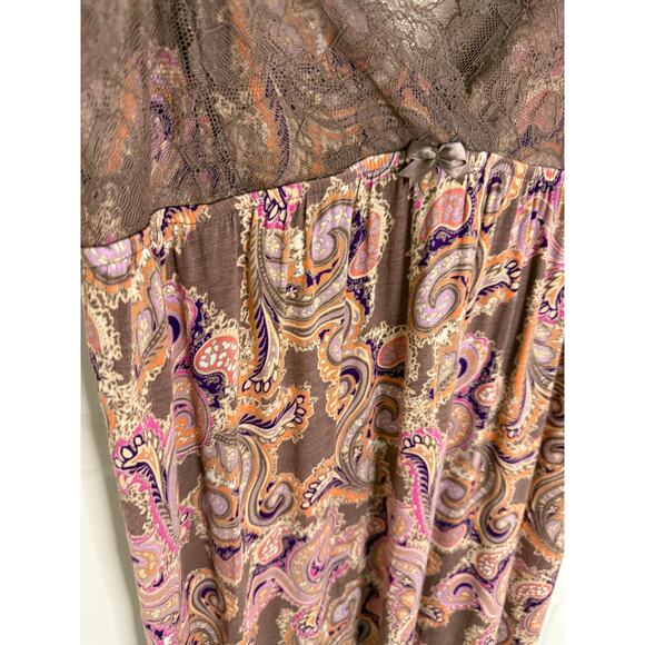 Cynthia Rowley XL Paisley Lace Trim Slip Nightgown Dress Purple Pink Rayon Blend - Picture 3 of 7